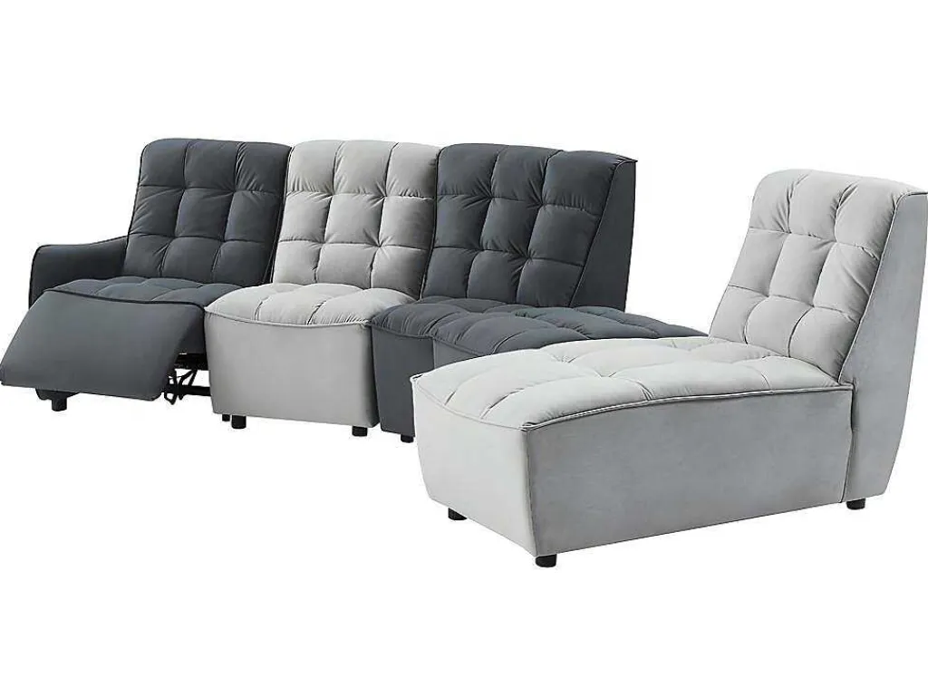Moduleerbare Relaxhoekbank Van Fluweel - Lichtgrijs En Antraciet - Alford-Vente-unique Online