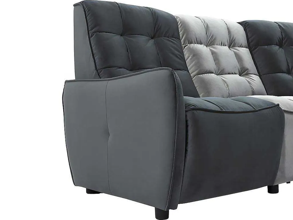Moduleerbare Relaxhoekbank Van Fluweel - Lichtgrijs En Antraciet - Alford-Vente-unique Online