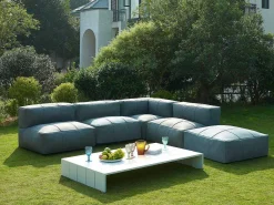 Moduleerbare Tuinzithoek 5 Plaatsen Van Stof: 3 Fauteuils, 1 Hoek, 1 Poef En 1 Salontafel - Antraciet - Livai Van-MYLIA Outlet