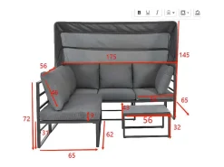 Multifunctioneel Ijzeren Tuinmeubel - Loungebank Met Verstelbare Luifel - 5 Zitplaatsen En 1 Salontafel - Grijs-ModernLuxe Online