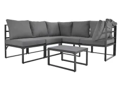 Multifunctioneel Ijzeren Tuinmeubel - Loungebank Met Verstelbare Luifel - 5 Zitplaatsen En 1 Salontafel - Grijs-ModernLuxe Online