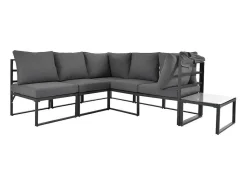 Multifunctioneel Ijzeren Tuinmeubel - Loungebank Met Verstelbare Luifel - 5 Zitplaatsen En 1 Salontafel - Grijs-ModernLuxe Online