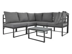 Multifunctioneel Ijzeren Tuinmeubel - Loungebank Met Verstelbare Luifel - 5 Zitplaatsen En 1 Salontafel - Grijs-ModernLuxe Online