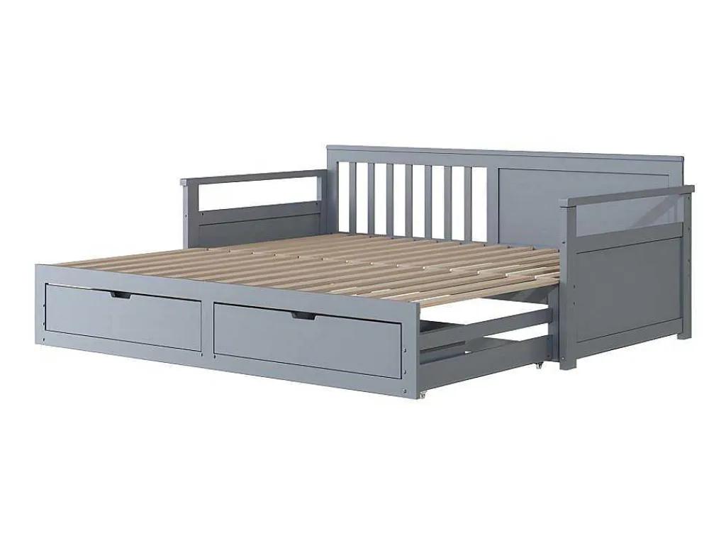 Multifunctioneel Onderschuifbed Van Massief Hout - 2 Laden Op Wielen - Grijs-ModernLuxe New