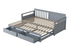 Multifunctioneel Onderschuifbed Van Massief Hout - 2 Laden Op Wielen - Grijs-ModernLuxe New