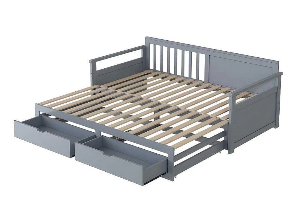 Multifunctioneel Onderschuifbed Van Massief Hout - 2 Laden Op Wielen - Grijs-ModernLuxe New