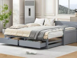 Multifunctioneel Onderschuifbed Van Massief Hout - 2 Laden Op Wielen - Grijs-ModernLuxe New