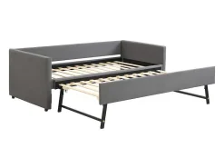 Multifunctioneel Onderschuifbed Met Opklapbed - 90X200 Cm - Linnen Stof - Grijs-ModernLuxe Best