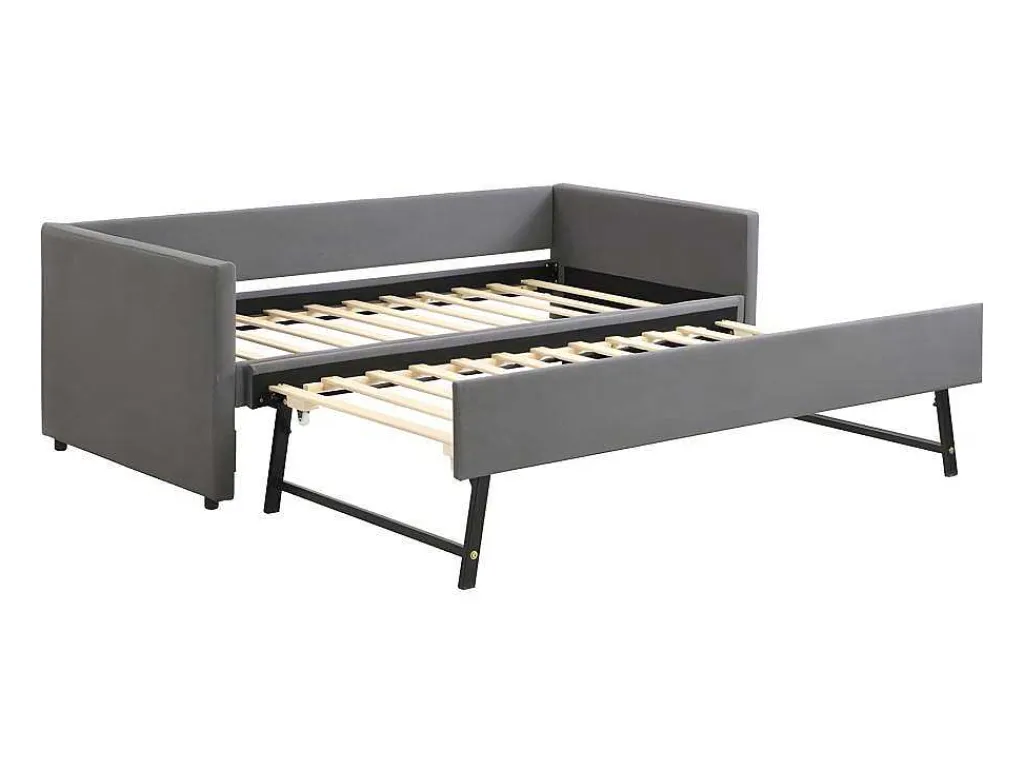 Multifunctioneel Onderschuifbed Met Opklapbed - 90X200 Cm - Linnen Stof - Grijs-ModernLuxe Best