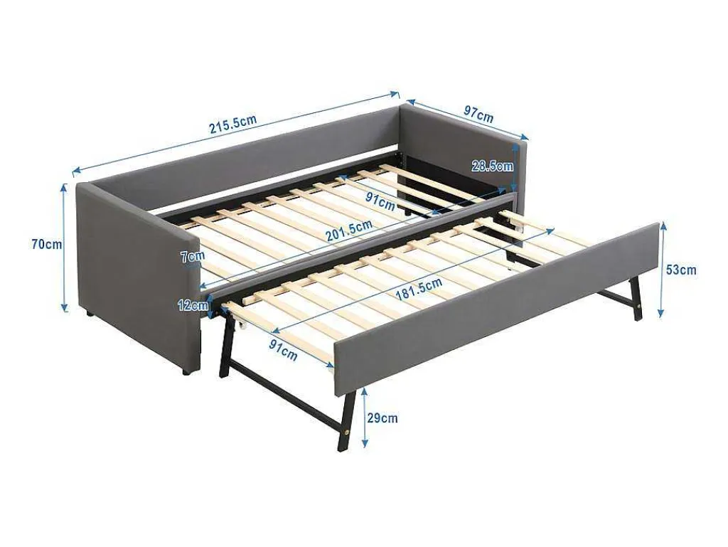 Multifunctioneel Onderschuifbed Met Opklapbed - 90X200 Cm - Linnen Stof - Grijs-ModernLuxe Best