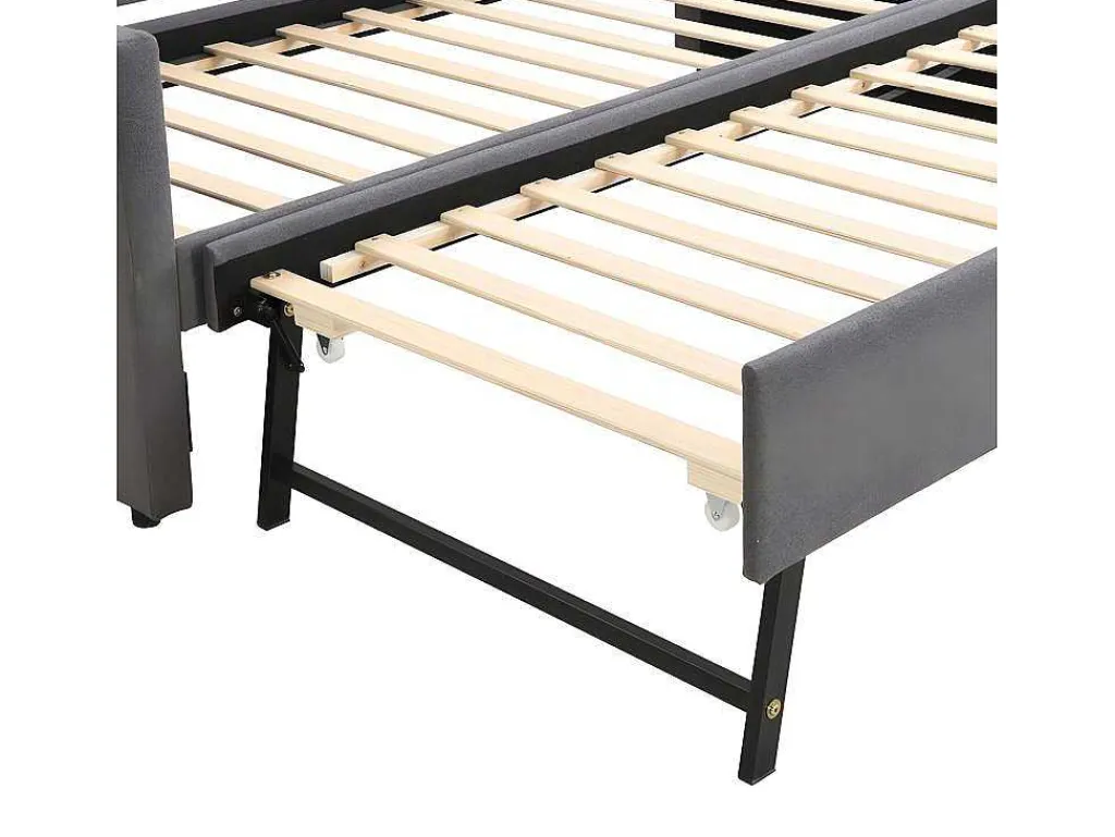 Multifunctioneel Onderschuifbed Met Opklapbed - 90X200 Cm - Linnen Stof - Grijs-ModernLuxe Best