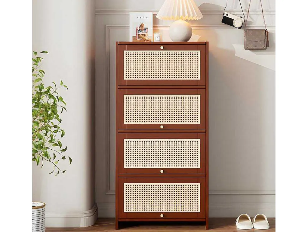 Multifunctioneel Rotan Opbergmeubel - 1 Lade En 3 Vakken - Bruin-ModernLuxe Hot