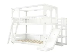 Multifunctioneel Stapelbed Voor Kinderen - Met Ladder En Glijbaan - 2X90X200Cm - Massief Hout - Wit-ModernLuxe Outlet