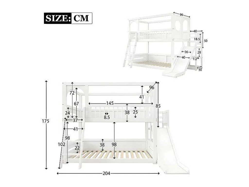 Multifunctioneel Stapelbed Voor Kinderen - Met Ladder En Glijbaan - 2X90X200Cm - Massief Hout - Wit-ModernLuxe Outlet