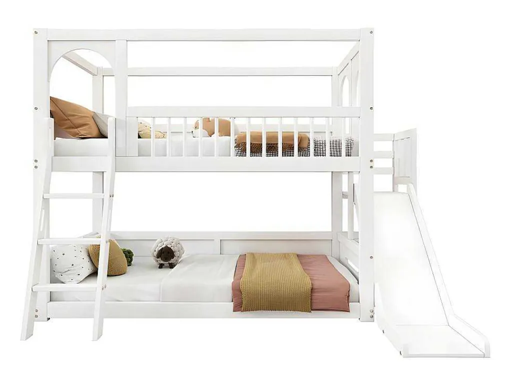 Multifunctioneel Stapelbed Voor Kinderen - Met Ladder En Glijbaan - 2X90X200Cm - Massief Hout - Wit-ModernLuxe Outlet