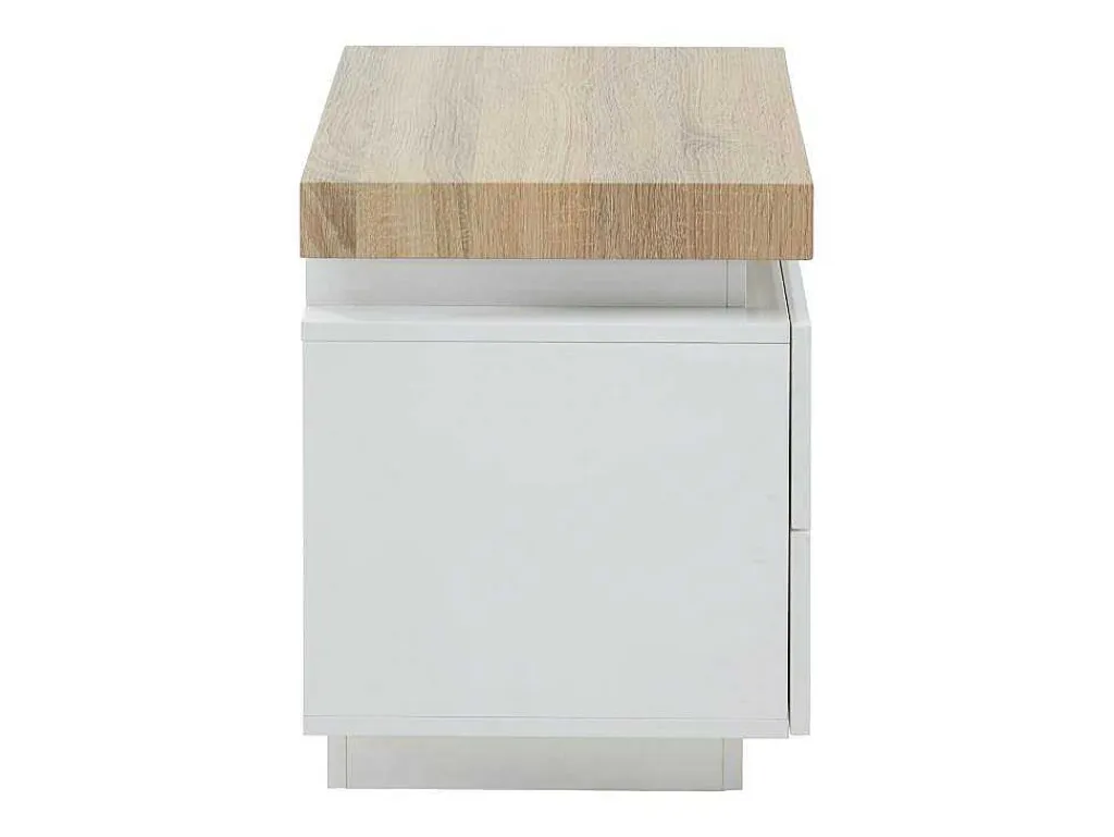 Nachtkastje - 2 Lades - Gelakt Mdf - Met Ledverlichting - Kleur: Wit En Eiken - Halo Ii-Vente-unique Hot