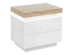 Nachtkastje - 2 Lades - Gelakt Mdf - Met Ledverlichting - Kleur: Wit En Eiken - Halo Ii-Vente-unique Hot