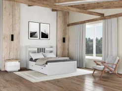 Nachtkastje - 2 Lades - Gelakt Mdf - Met Ledverlichting - Kleur: Wit En Eiken - Halo Ii-Vente-unique Hot