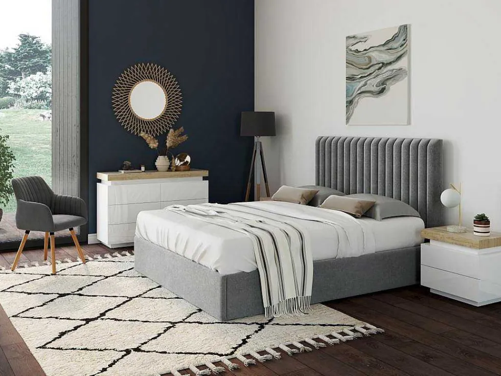Nachtkastje - 2 Lades - Gelakt Mdf - Met Ledverlichting - Kleur: Wit En Eiken - Halo Ii-Vente-unique Hot