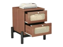 Nachtkastje - 2 Pvc Rotan Lades Met Zwarte Poten - Bruin-ModernLuxe New