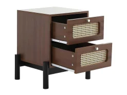 Nachtkastje - 2 Pvc Rotan Lades Met Zwarte Poten - Bruin-ModernLuxe New