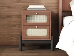 Nachtkastje - 2 Pvc Rotan Lades Met Zwarte Poten - Bruin-ModernLuxe New