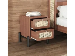 Nachtkastje - 2 Pvc Rotan Lades Met Zwarte Poten - Bruin-ModernLuxe New
