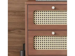 Nachtkastje - 2 Pvc Rotan Lades Met Zwarte Poten - Bruin-ModernLuxe New