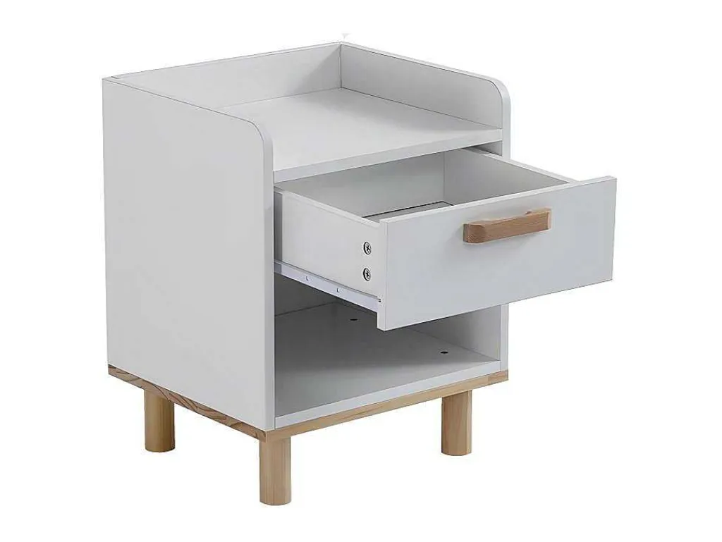 Nachtkastje - Een Lade En Een Nis - In Grenen En Mdf - Wit-ModernLuxe Clearance