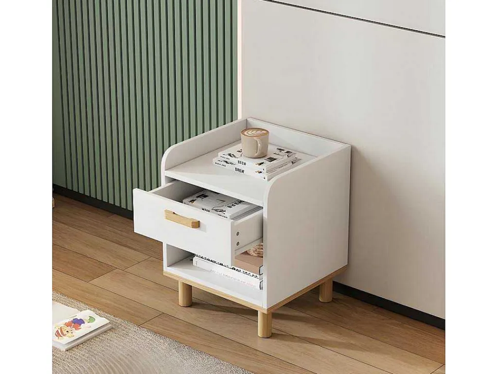Nachtkastje - Een Lade En Een Nis - In Grenen En Mdf - Wit-ModernLuxe Clearance