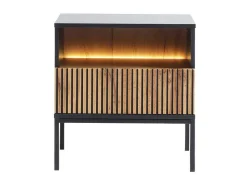 Nachtkastje 1 Lade En 1 Nis - Met Ledverlichting - Zwart En Naturel - Ovila-Vente-unique Clearance