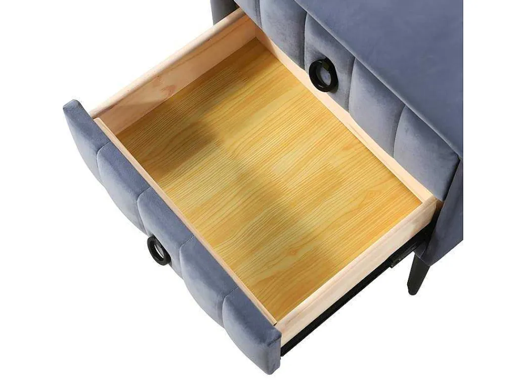 Nachtkastje Bekleed Met Fluweel En Mdf - 2 Lades - Metalen Poten - Grijs-ModernLuxe New