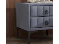 Nachtkastje Bekleed Met Fluweel En Mdf - 2 Lades - Metalen Poten - Grijs-ModernLuxe New