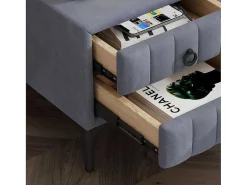 Nachtkastje Bekleed Met Fluweel En Mdf - 2 Lades - Metalen Poten - Grijs-ModernLuxe New
