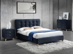 Nachtkastje Elide - Scandinavisch - 2 Laden - Blauwe Stof-Vente-unique New
