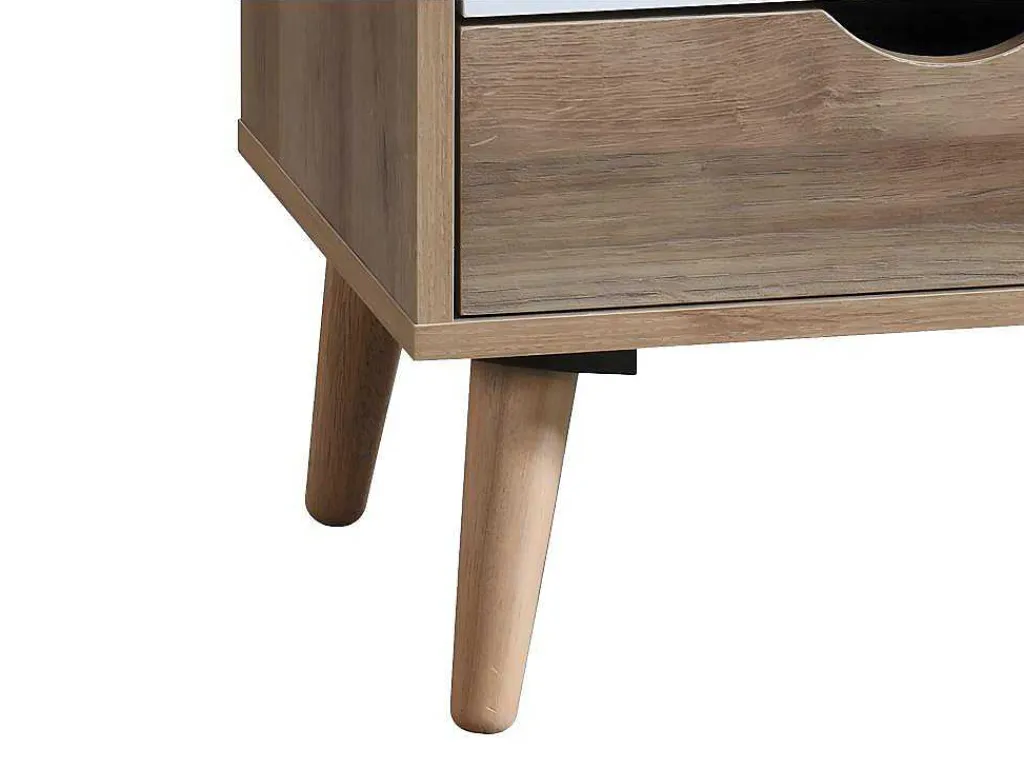 Nachtkastje Met 3 Lades - Kleur: Naturel, Wit En Marineblauw - Lurvia-Vente-unique Discount