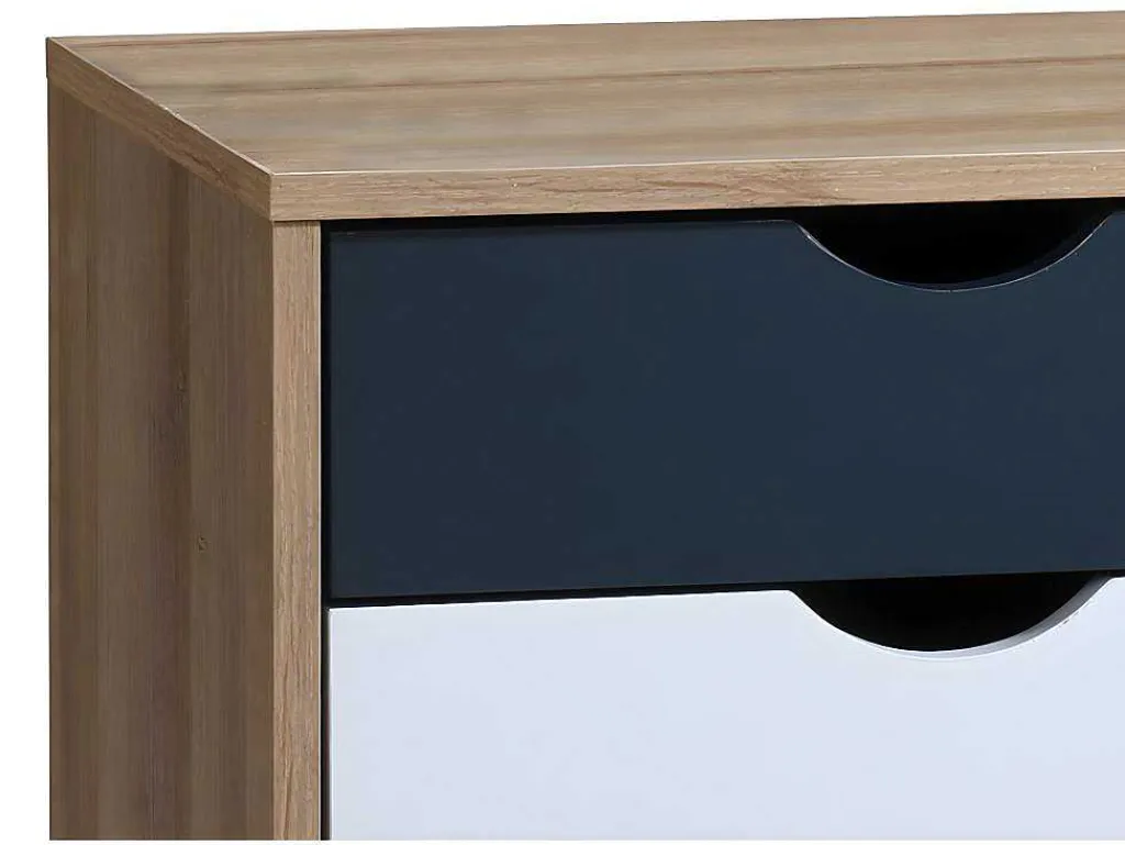Nachtkastje Met 3 Lades - Kleur: Naturel, Wit En Marineblauw - Lurvia-Vente-unique Discount