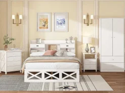 Nachtkastje Met 4 Lades - Spaanplaat - Wit-ModernLuxe