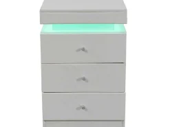Nachtkastje Met Led In 16 Kleuren - 3 Laden En 1 Ladekast - Stof Kunstleer - Wit-Vente-unique