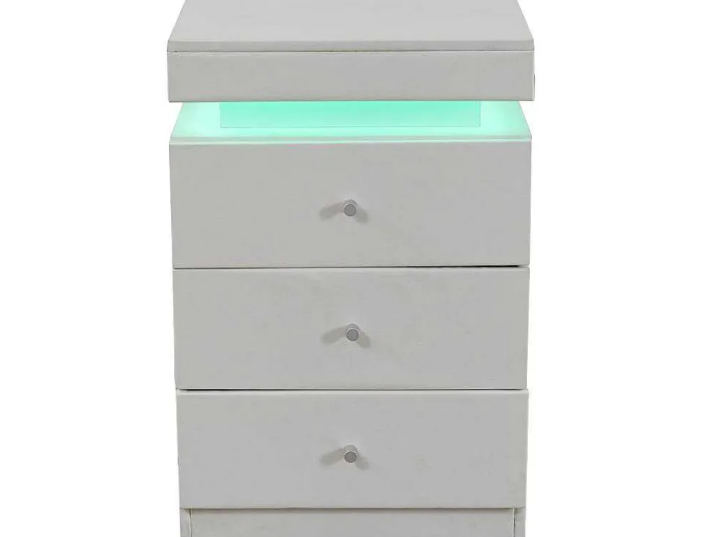 Nachtkastje Met Led In 16 Kleuren - 3 Laden En 1 Ladekast - Stof Kunstleer - Wit-Vente-unique