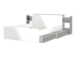 Nada Hoofdbord Met Opbergruimte 140 Cm, Betondecor/Wit Hoogglans.-Vente-unique Outlet