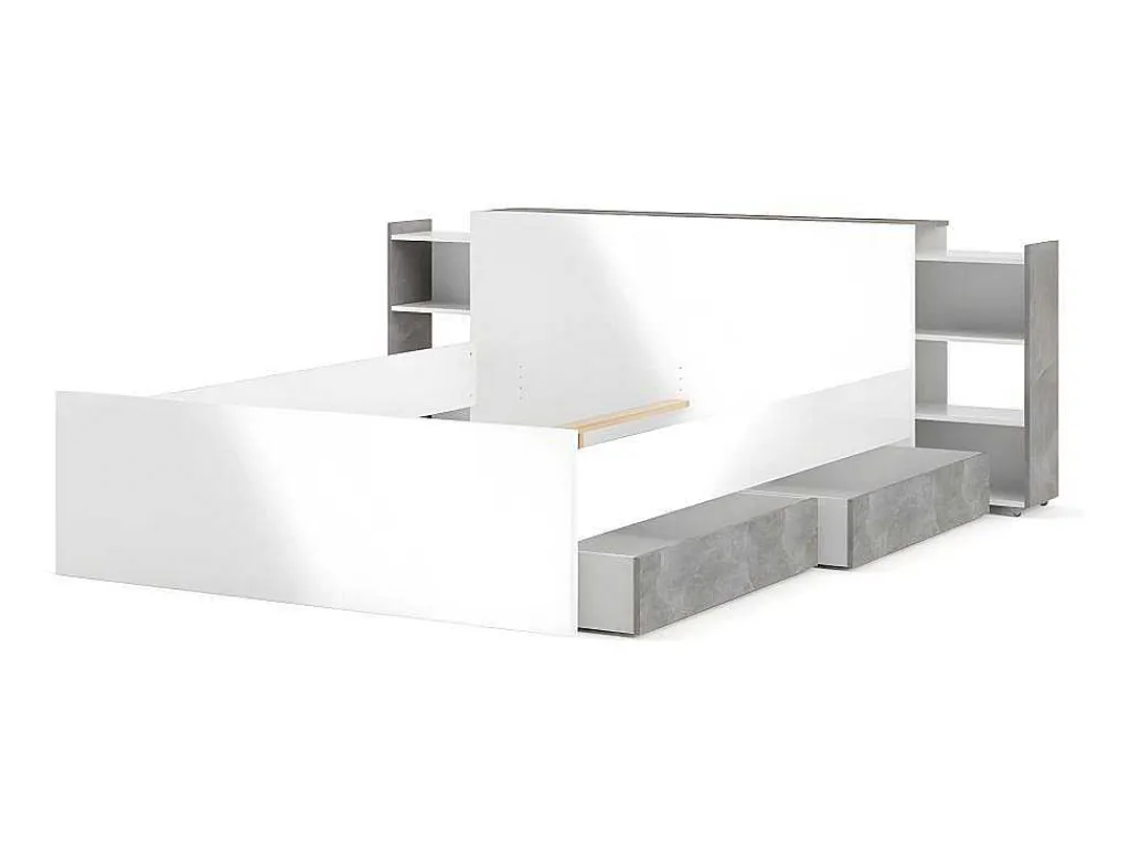 Nada Hoofdbord Met Opbergruimte 140 Cm, Betondecor/Wit Hoogglans.-Vente-unique Outlet