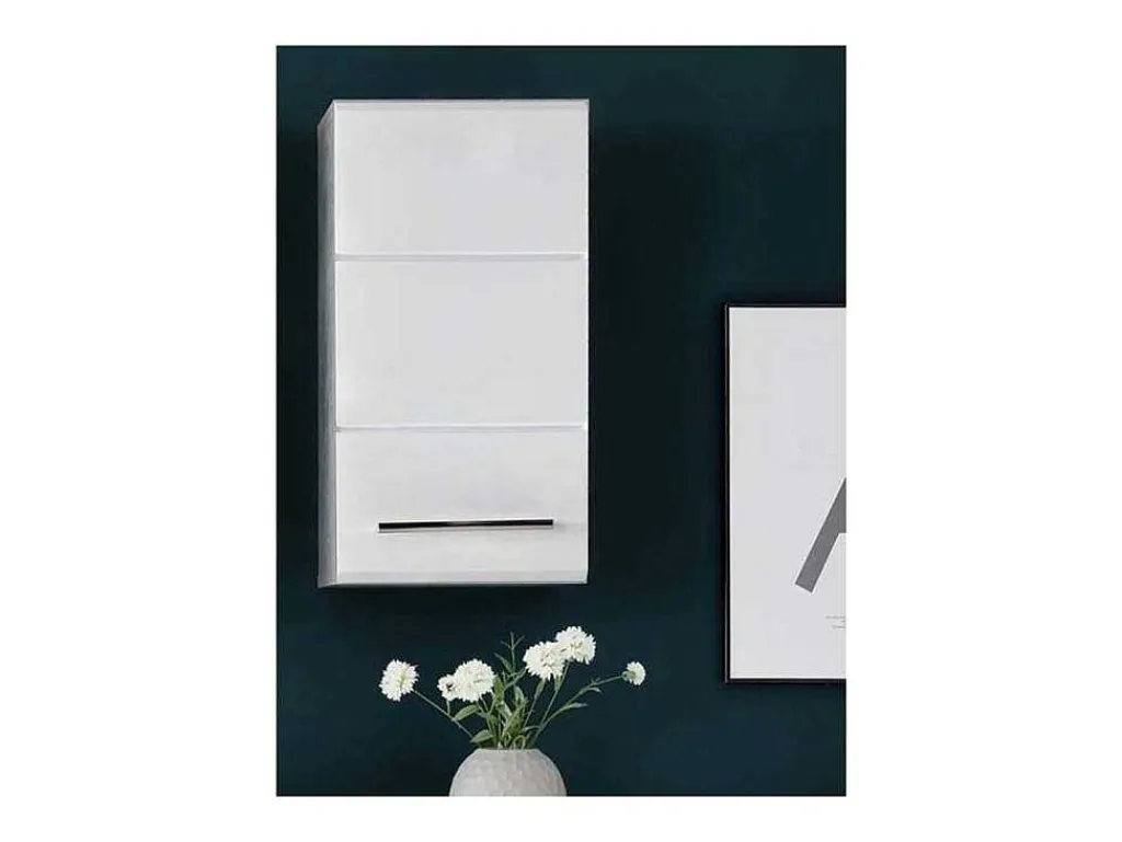 Nanobad Badkamerkast 1 Deur Betonsteen Decor, Wit Hoogglans.-Trendteam Outlet