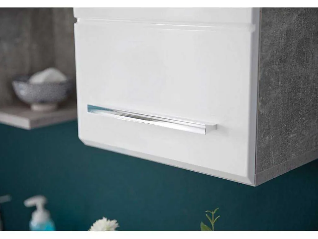 Nanobad Badkamerkast 1 Deur Betonsteen Decor, Wit Hoogglans.-Trendteam Outlet