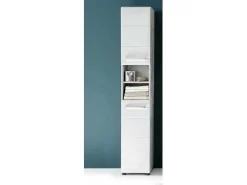 Nanobad Kolomkast Hoog 2 Deuren, 2 Open Vakken Betonsteen Decor, Wit Hoogglans.-Trendteam Hot