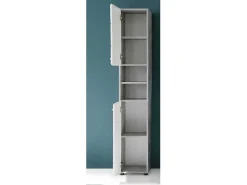 Nanobad Kolomkast Hoog 2 Deuren, 2 Open Vakken Betonsteen Decor, Wit Hoogglans.-Trendteam Hot