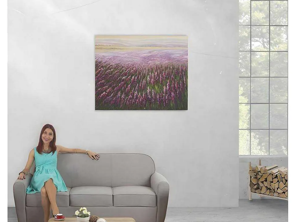 Olieverfschilderij Bloemenveld Handgeschilderd-Vente-unique