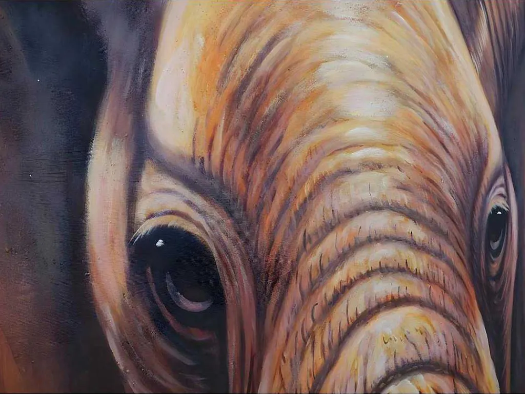 Olieverfschilderij Close-Up Olifant Handgeschilderd-Vente-unique Clearance