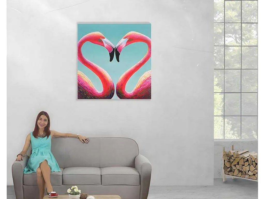 Olieverfschilderij Flamingo Handgeschilderd-Vente-unique Best