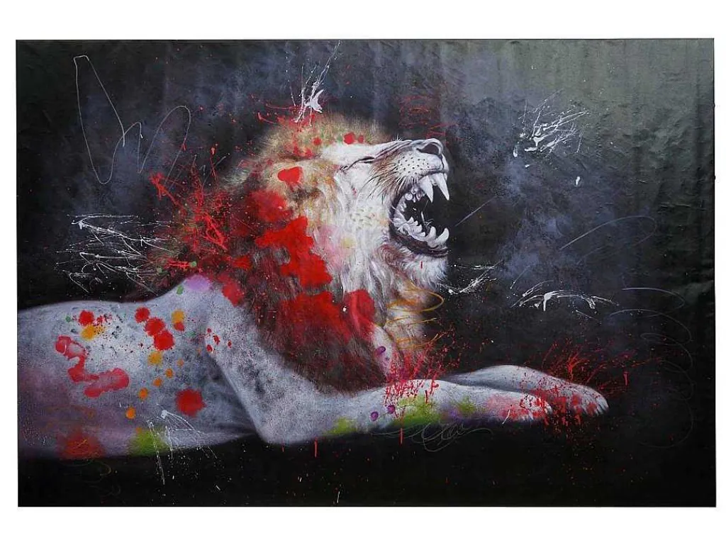 Olieverfschilderij Leeuw Mcw-H25, 80X120Cm-Vente-unique Hot